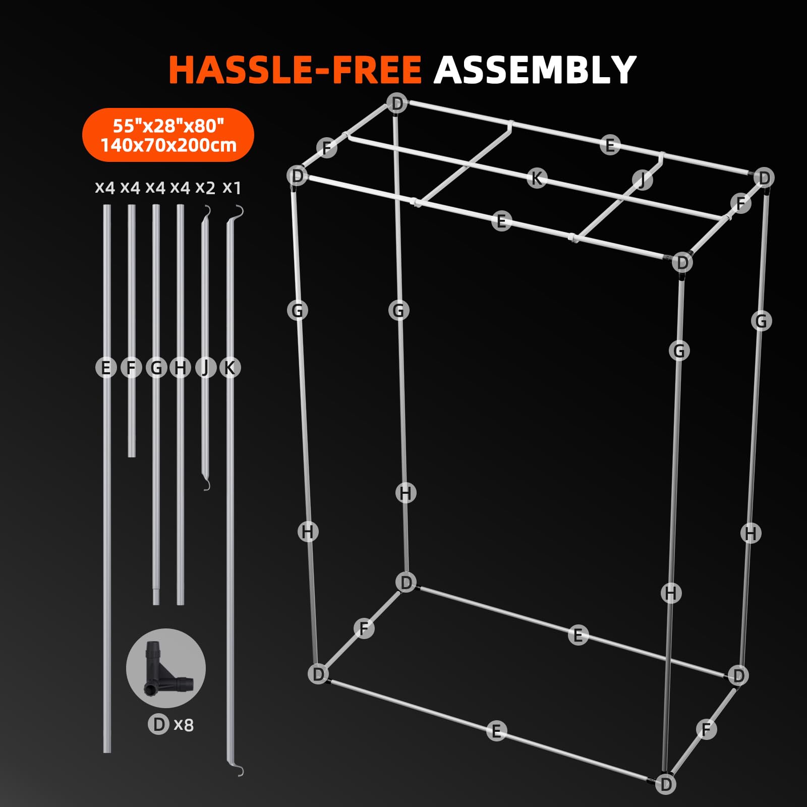 Reinforced heavy poles provide solid stability for heavy grow lights.