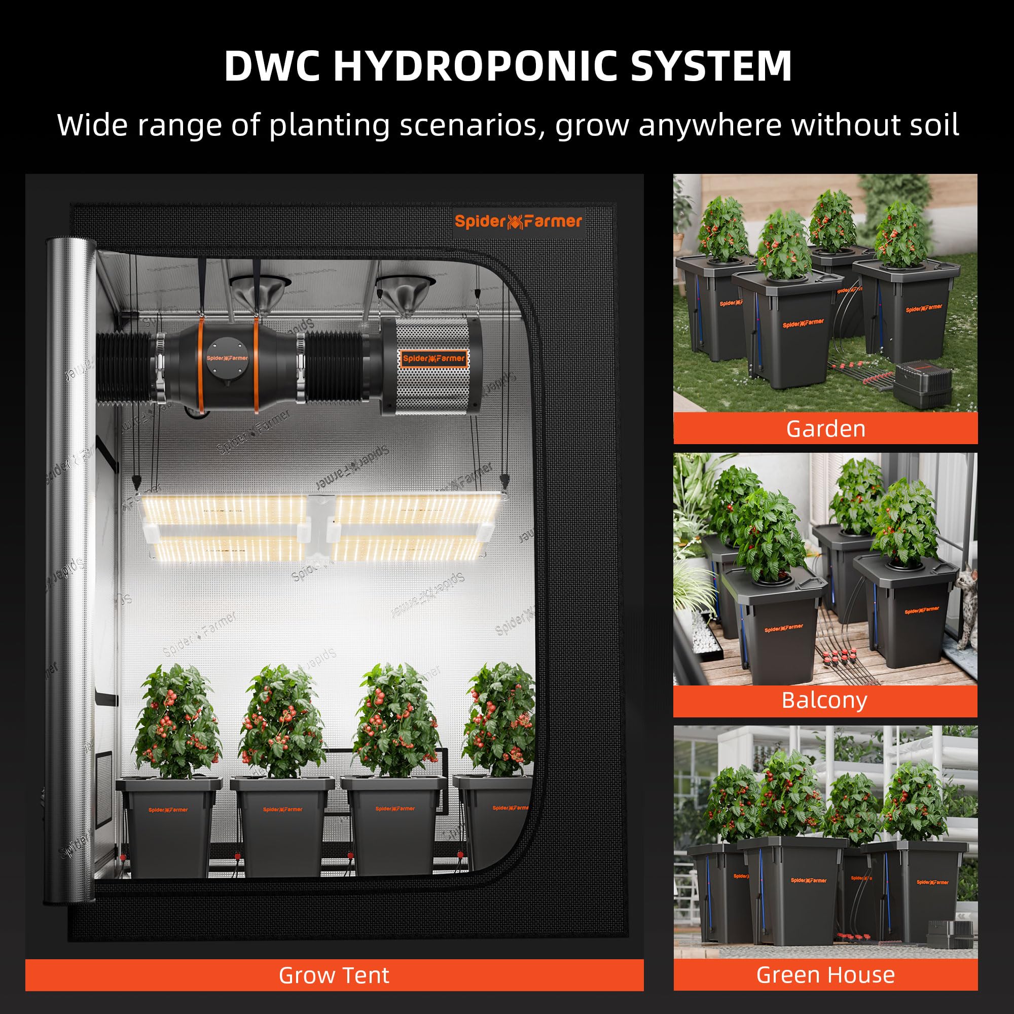 Spider Farmer DWC water level tubes maintain consistent reservoirs.