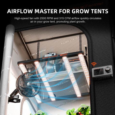 Spider Farmer EC motor clip fan 6in in operation delivering consistent airflow control.
