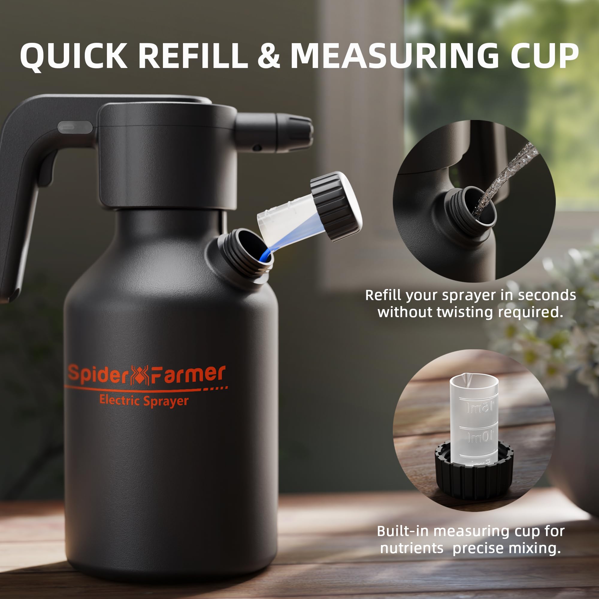 Spider Farmer sprayer includes dry-run protection to prevent motor damage.