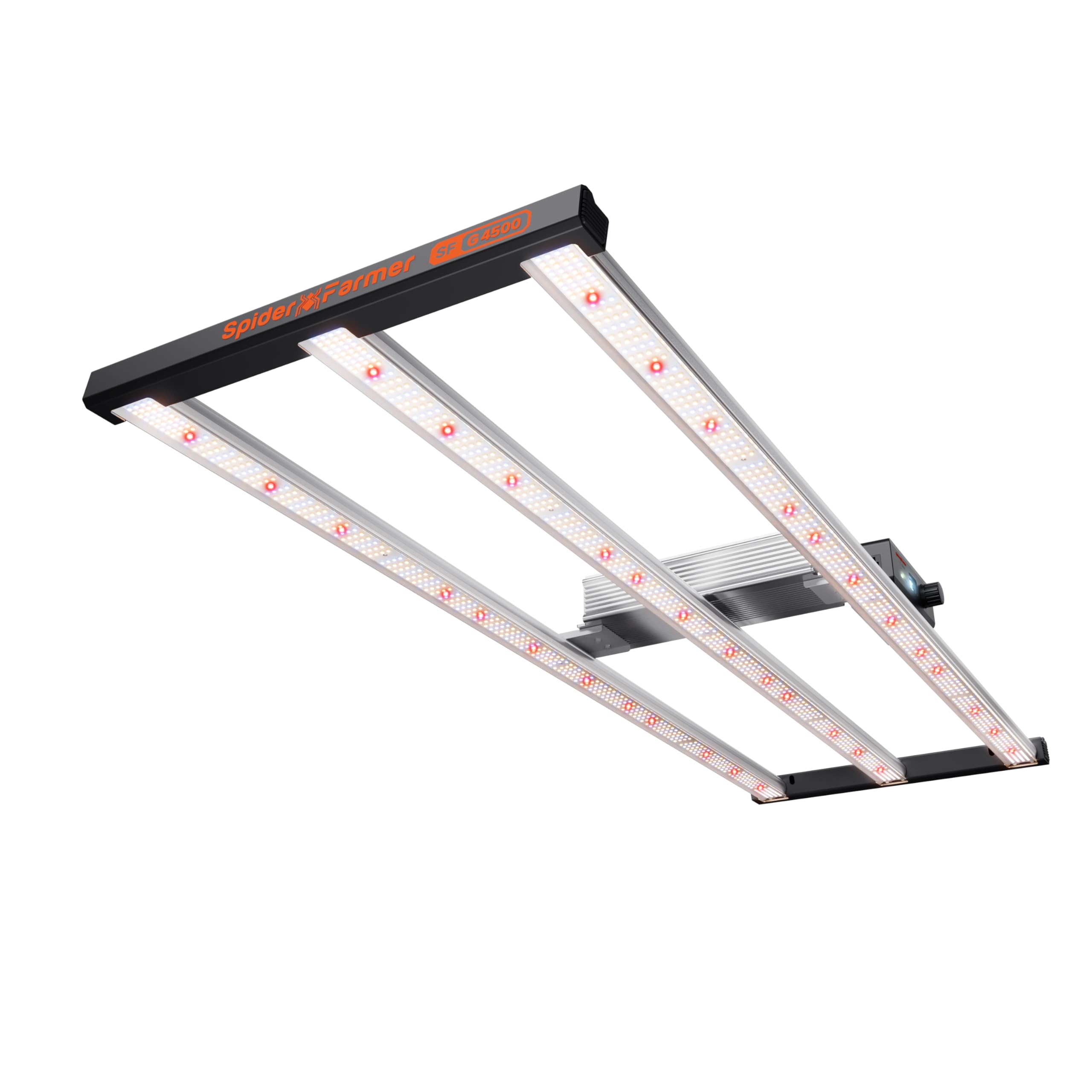 Spider Farmer G4500 bar-coverage highlights even canopy across indoor grow space.