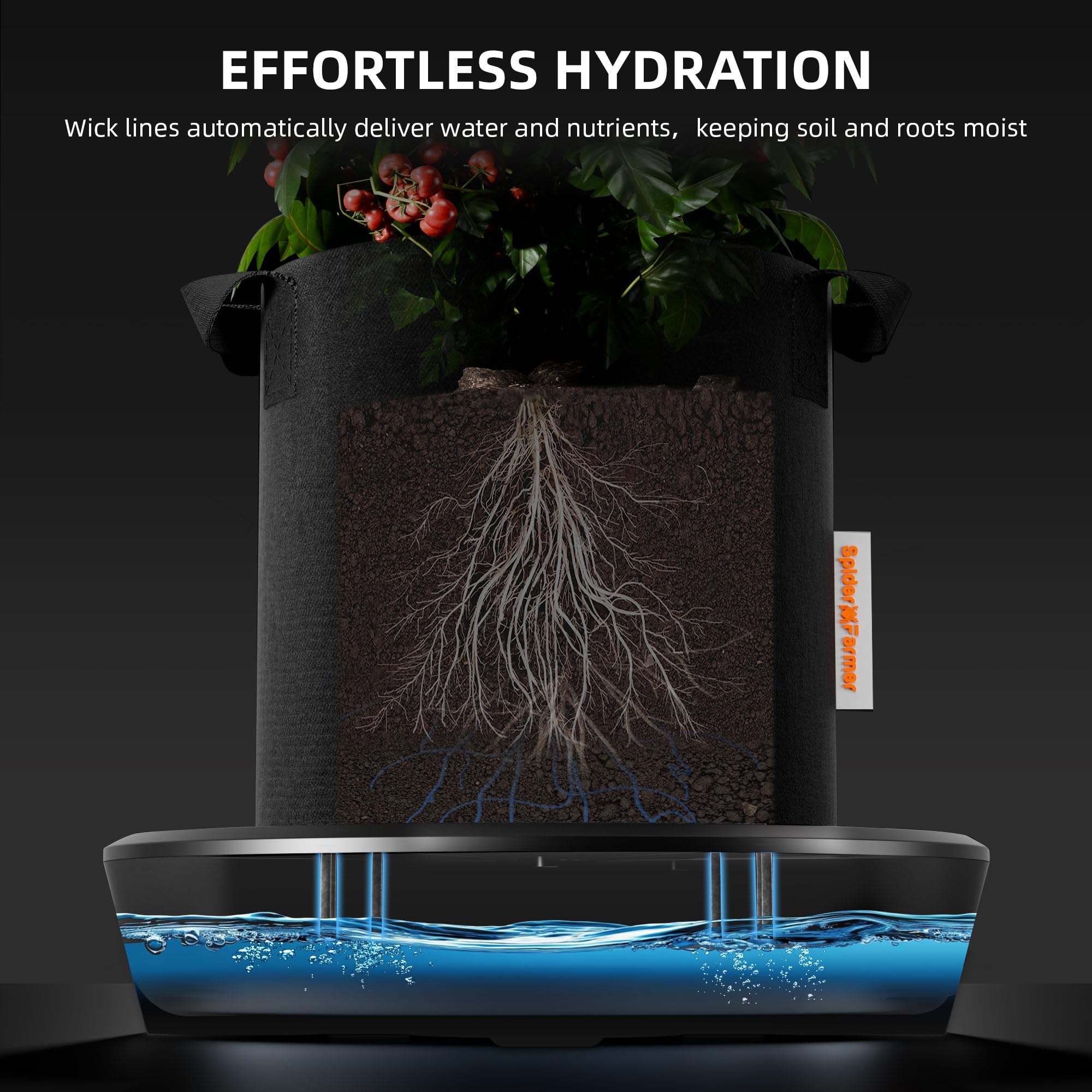 Spider Farmer gravity-fed base kit with four self-watering bases for scalable setup.