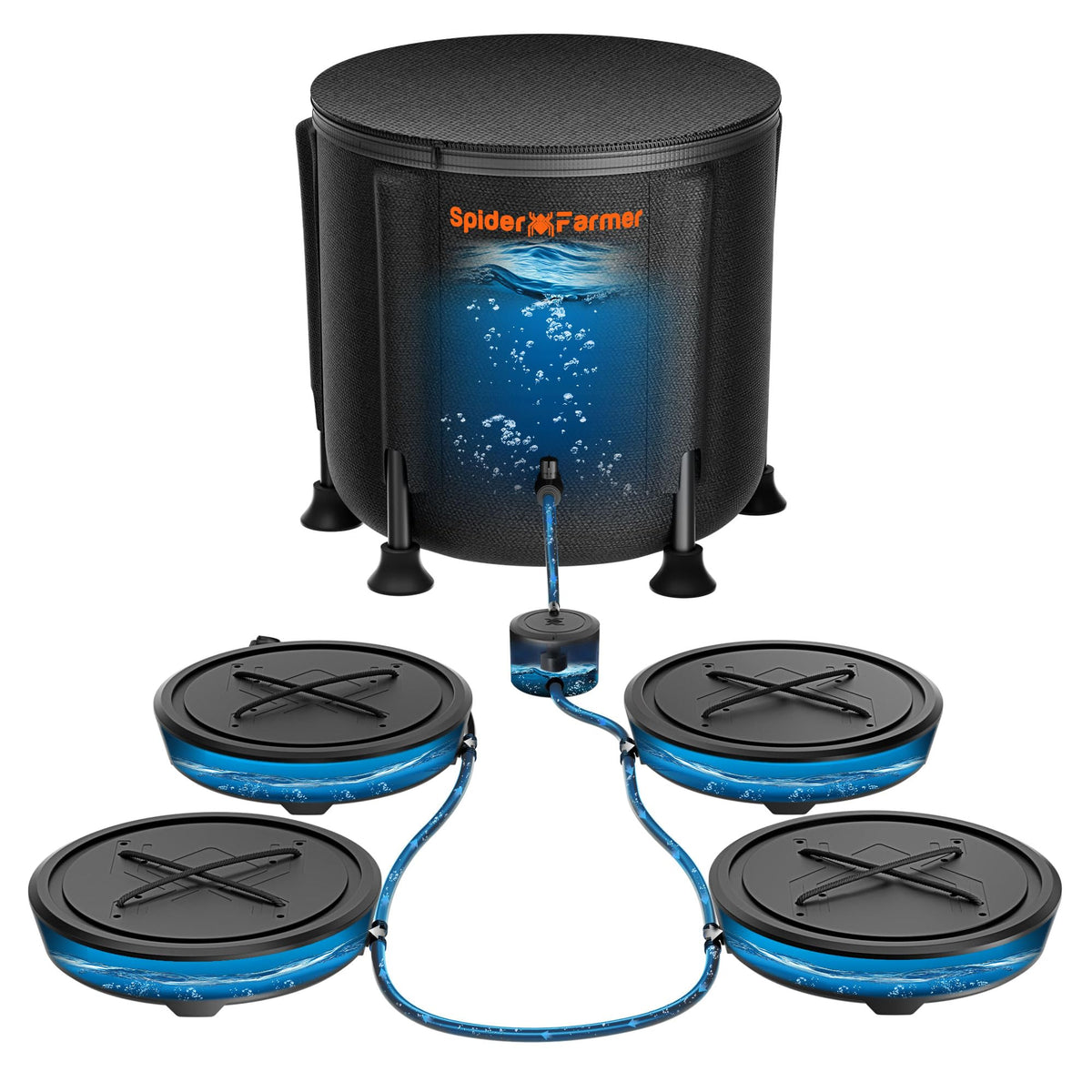 Spider Farmer gravity-fed reservoir shows 13-gallon capacity for long-lasting indoor hydration.
