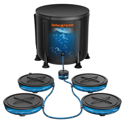 Spider Farmer gravity-fed reservoir shows 13-gallon capacity for long-lasting indoor hydration.