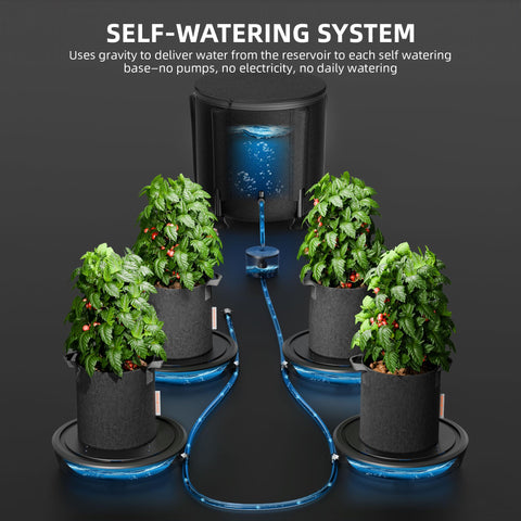 Spider Farmer gravity-fed wick lines illustrate precise plant moisture delivery.