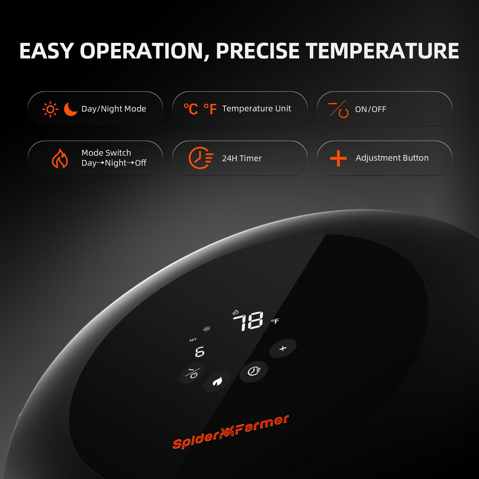 Spider Farmer heater operating quietly to minimize noise in grow spaces.