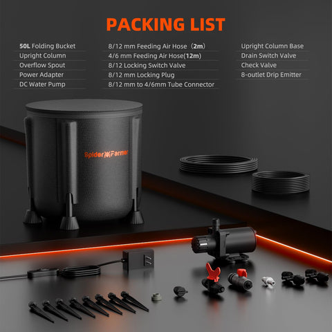 Spider Farmer indoor irrigation system suitable for grow tents, greenhouses, and lawns