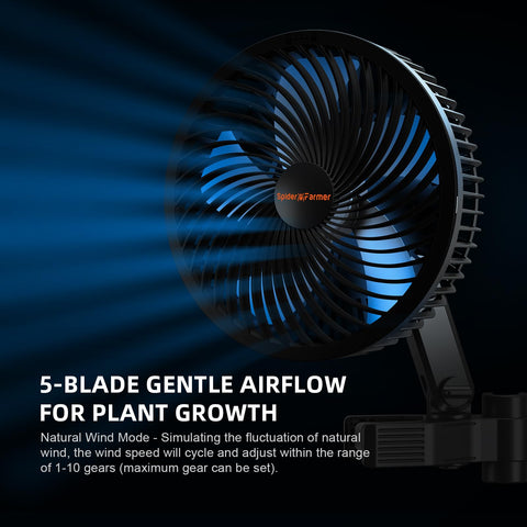 Spider Farmer low-noise clip fan 35dB enables discreet operation in bedrooms.
