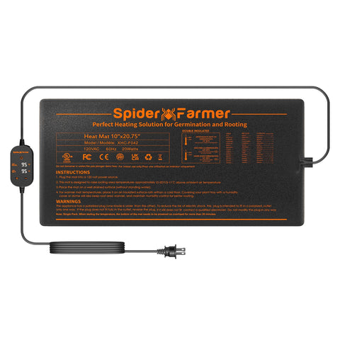 Spider Farmer Seedling Heat Mat 10x20.75 top view warms roots for faster germination.