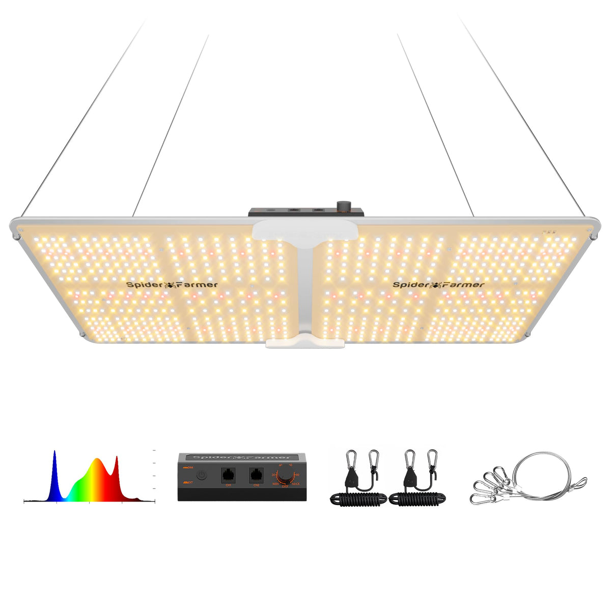 Spider Farmer SF2000 front view, compact 200W full-spectrum LED for efficient indoor plant growth.