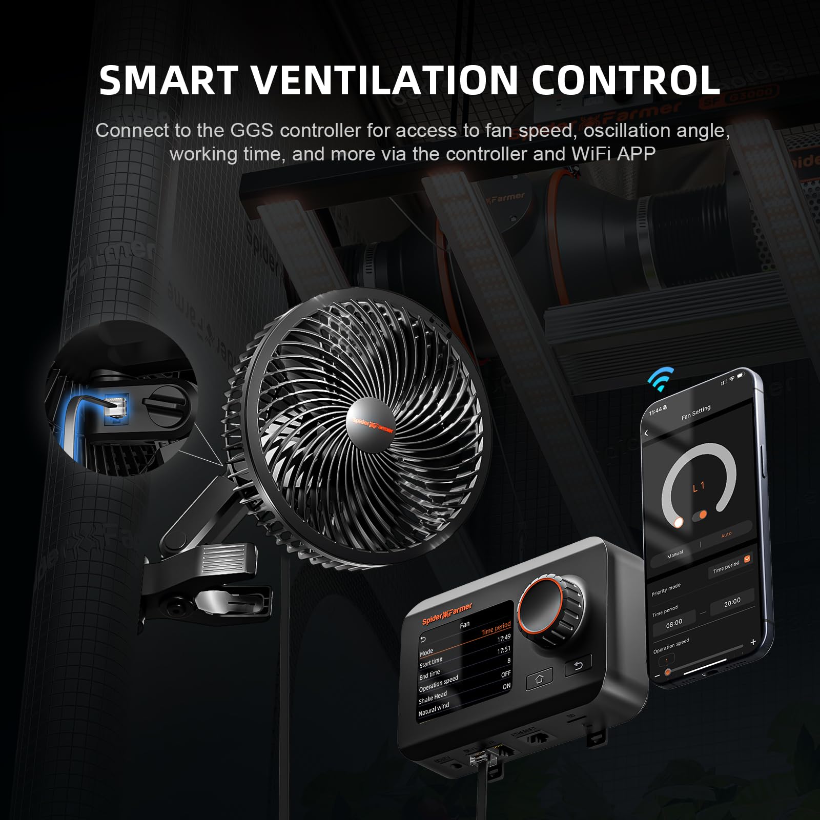 Spider Farmer tent airflow in-use image highlights efficient cooling for plants.