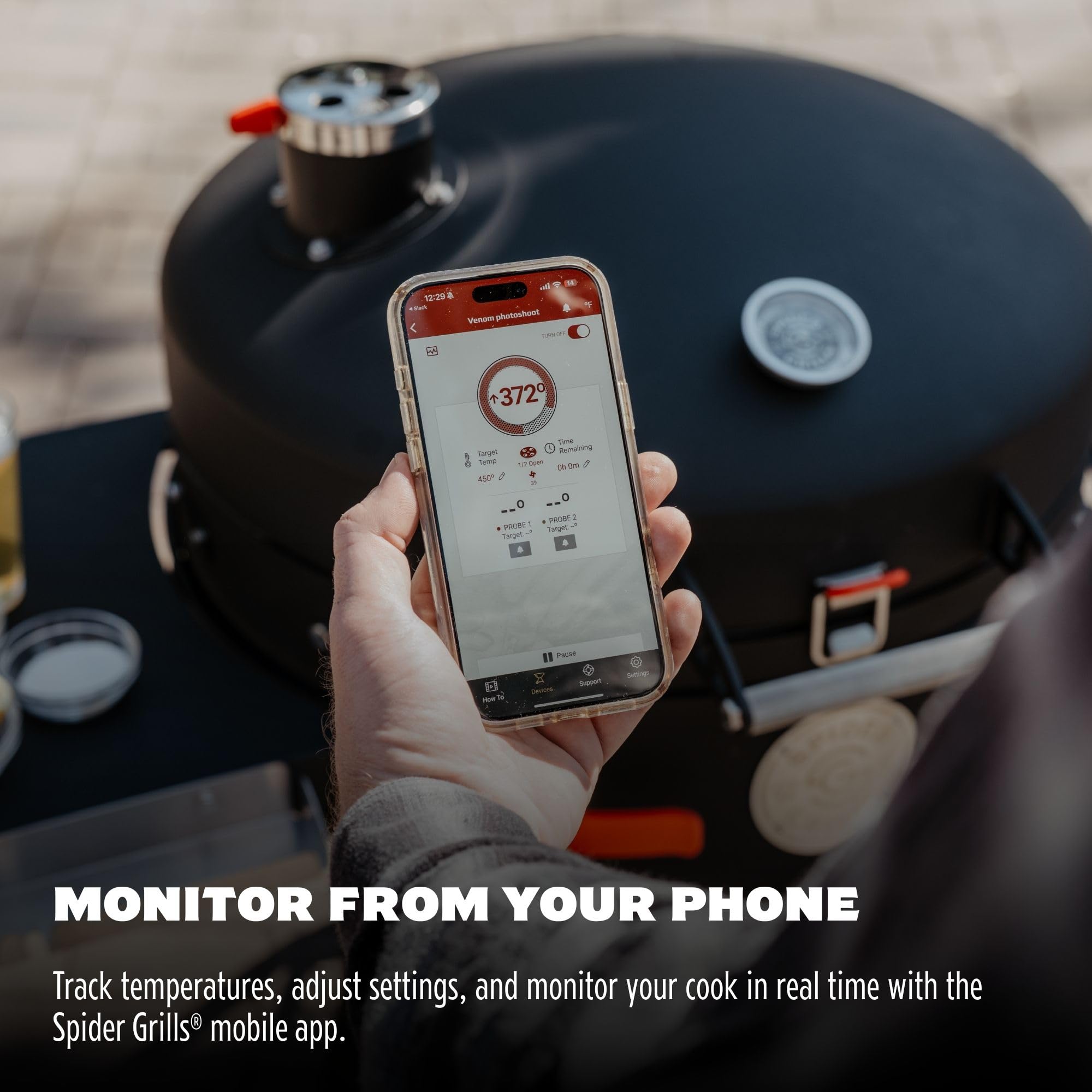 Spider Grills Venom lets you monitor temperatures remotely via the app.