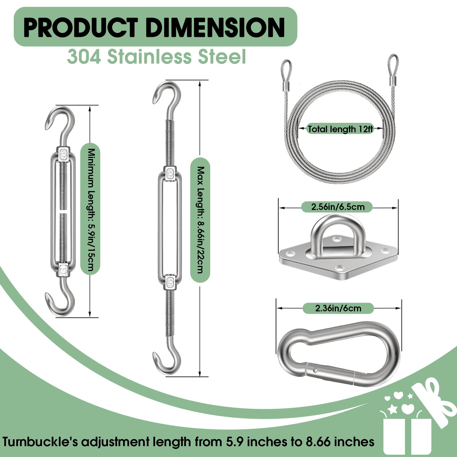 Spiglamm stainless steel wire rope provides waterproof, durable support.
