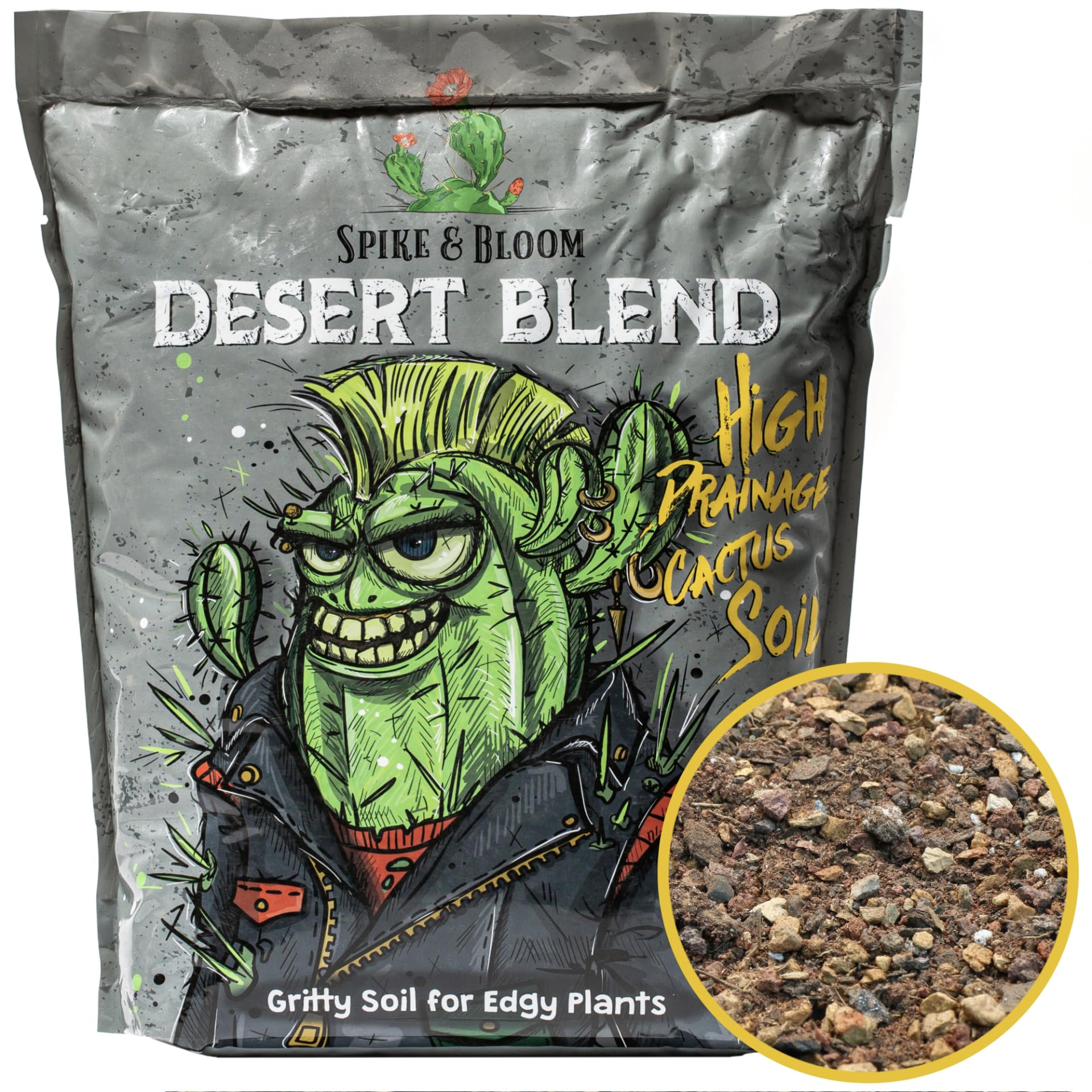 Spike & Bloom high drainage cactus soil mix in bag supports healthy root growth.