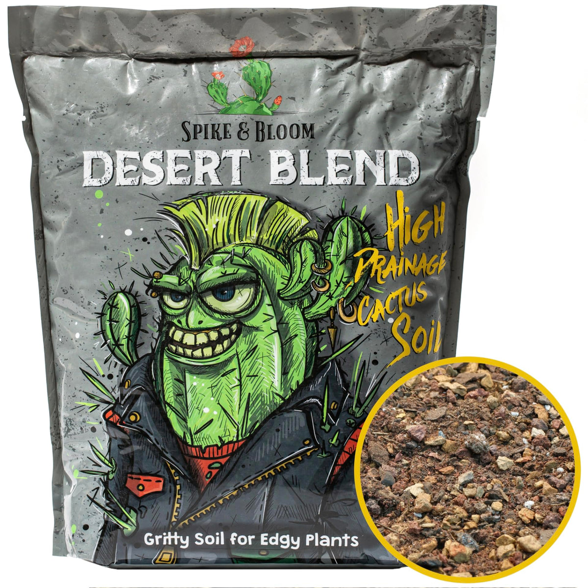 Spike & Bloom high drainage cactus soil mix in bag supports healthy root growth.