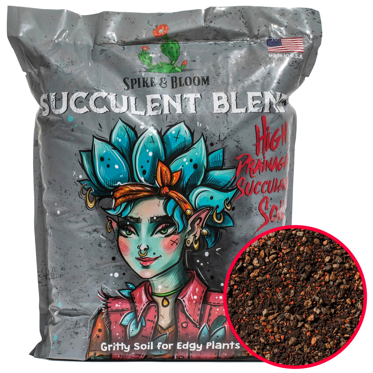Spike & Bloom high drainage succulent soil shows gritty texture for healthy roots.