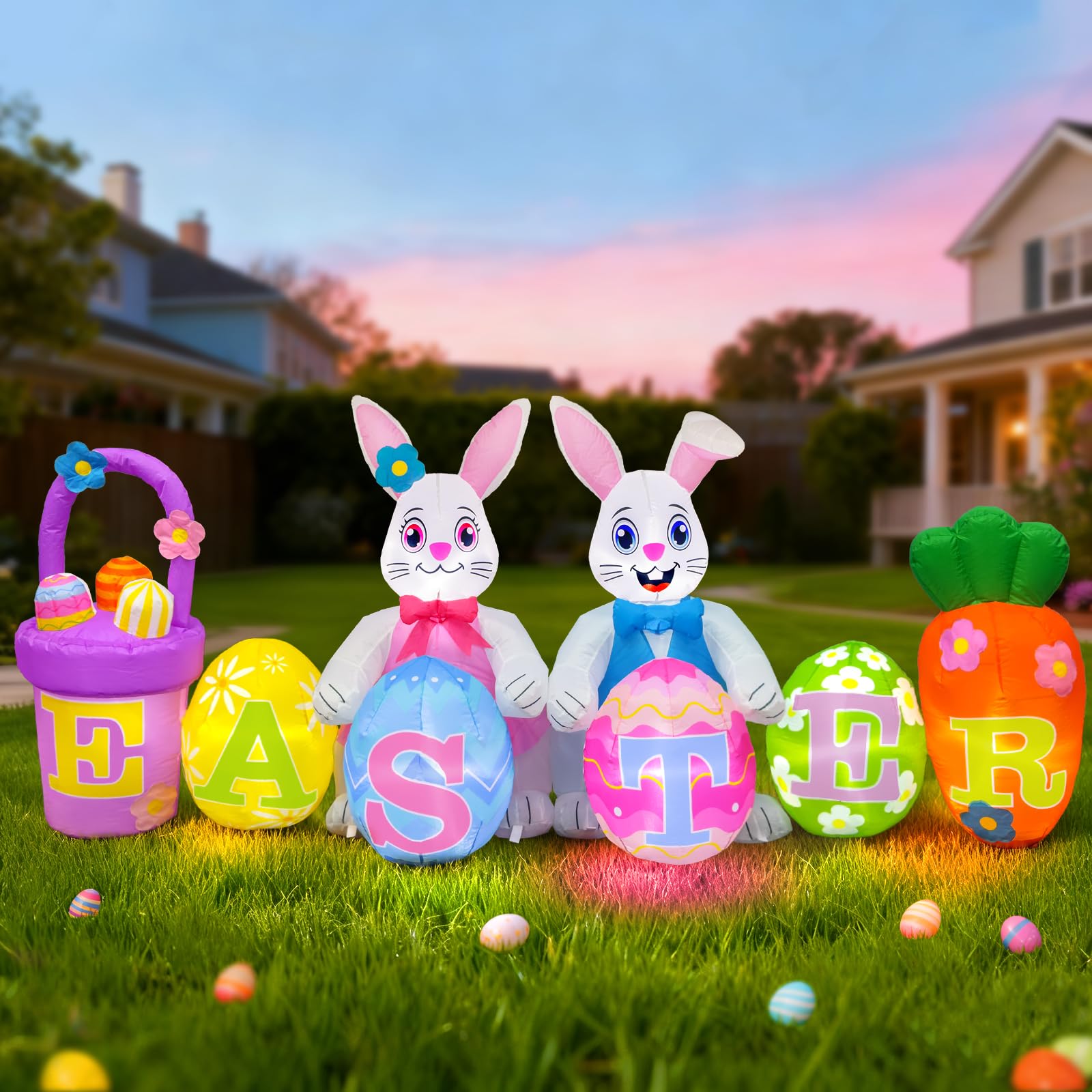 Spinosaurus 8FT Easter inflatable bunny with egg basket and festive glow