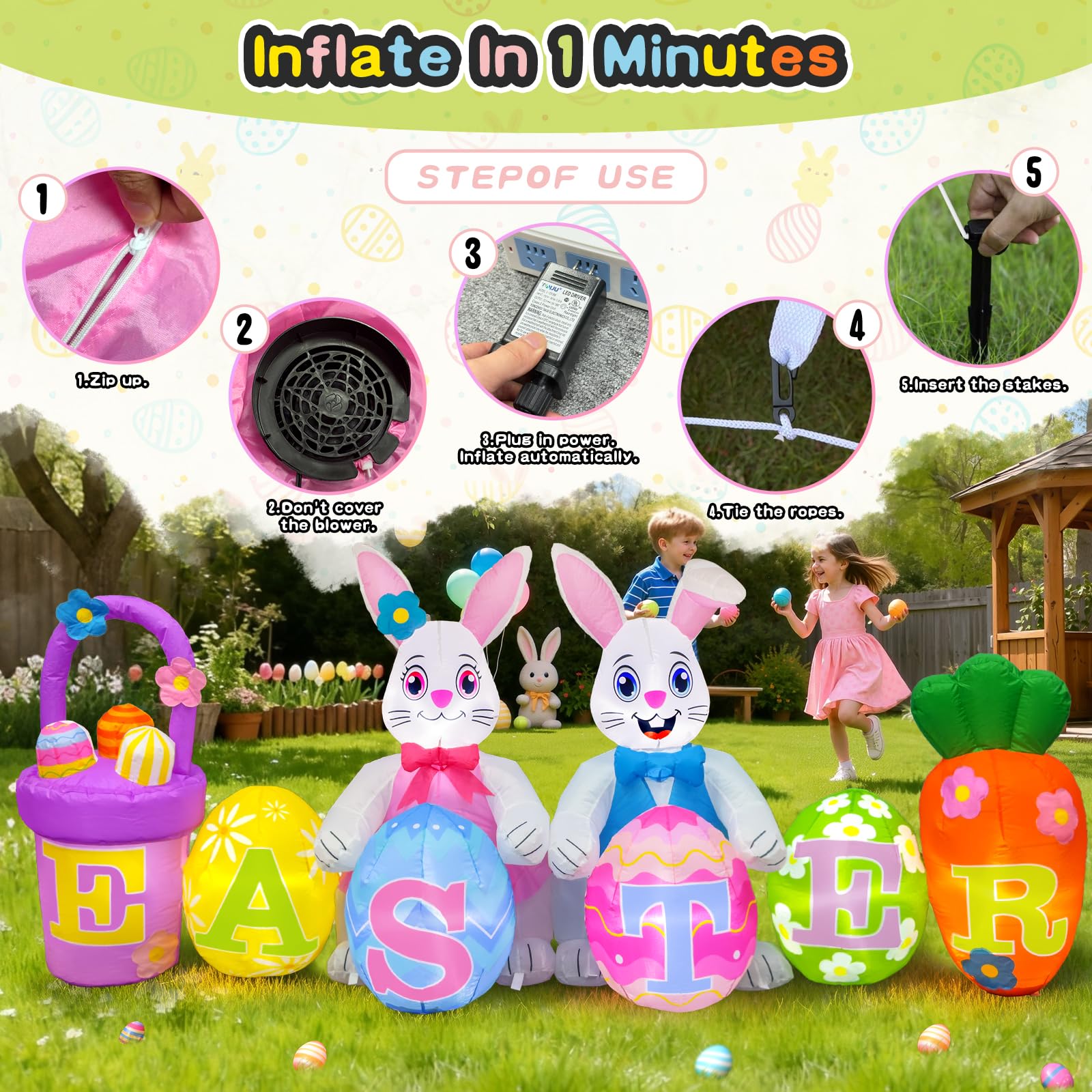 Spinosaurus 8FT Easter bunny and egg arrangement showcased outdoors