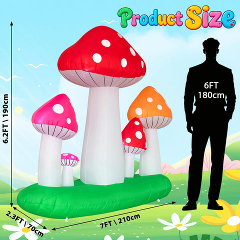 Spinosaurus inflatable mushroom with LED lights for nighttime viewing.