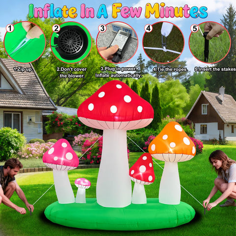 Spinosaurus LED-lit mushrooms provide magical ambiance after dark.