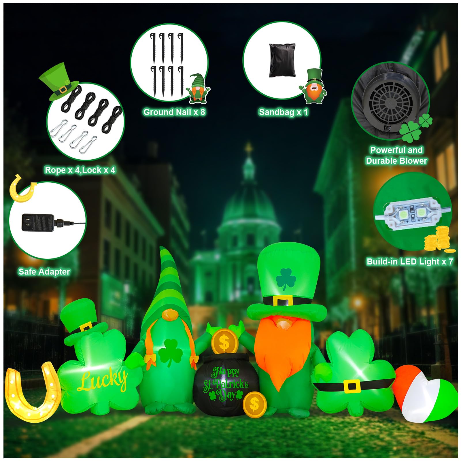 Spinosaurus shamrock heart lights up festive lawn decor