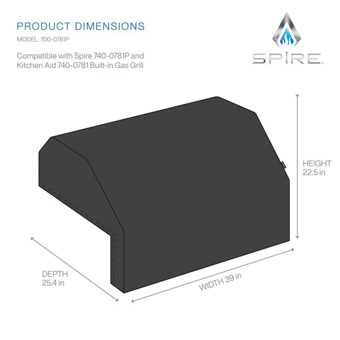 SPIRE grill top cover side view mostrando ajuste seguro y cobertura completa