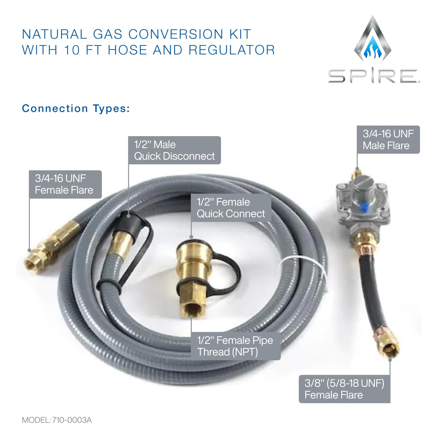 Spire propane-to-natural-gas conversion kit enables smooth setup for steady heat.