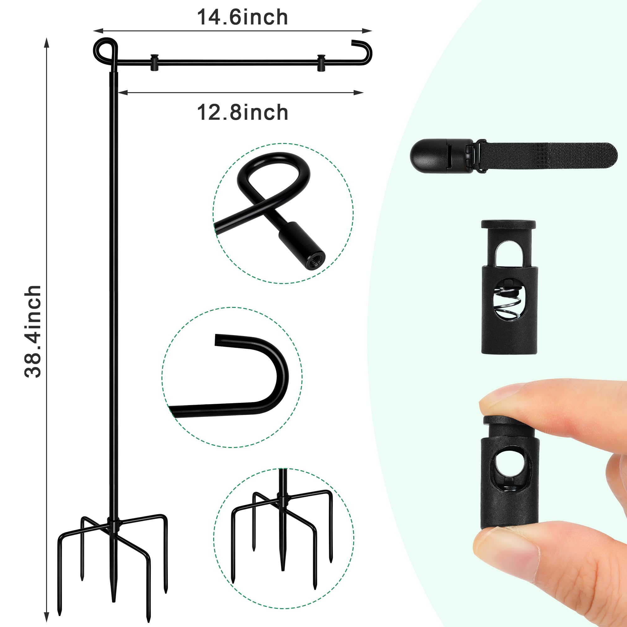 Spirepro garden flag stand stands 38.4 inches tall for full visibility.
