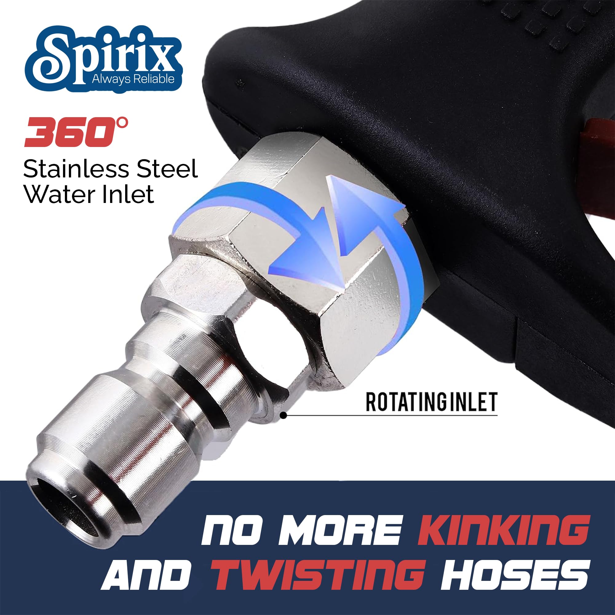 Spirix Stubby 3/8 inch quick-connect inlet fits most pressure washers.