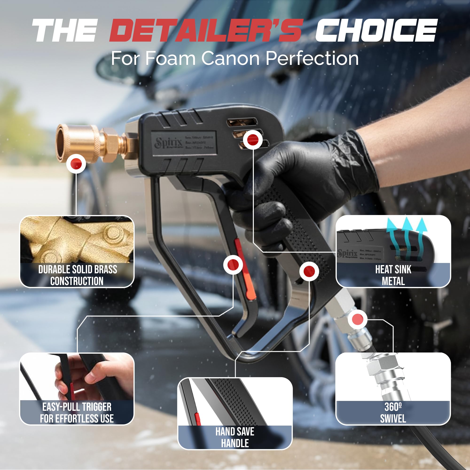 Spirix Stubby ergonomic rubber grip stays secure when wet.