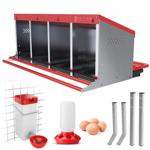 SPITHA Nesting Box in 4-hole roll-out design keeps eggs neat and protected for easy collection
