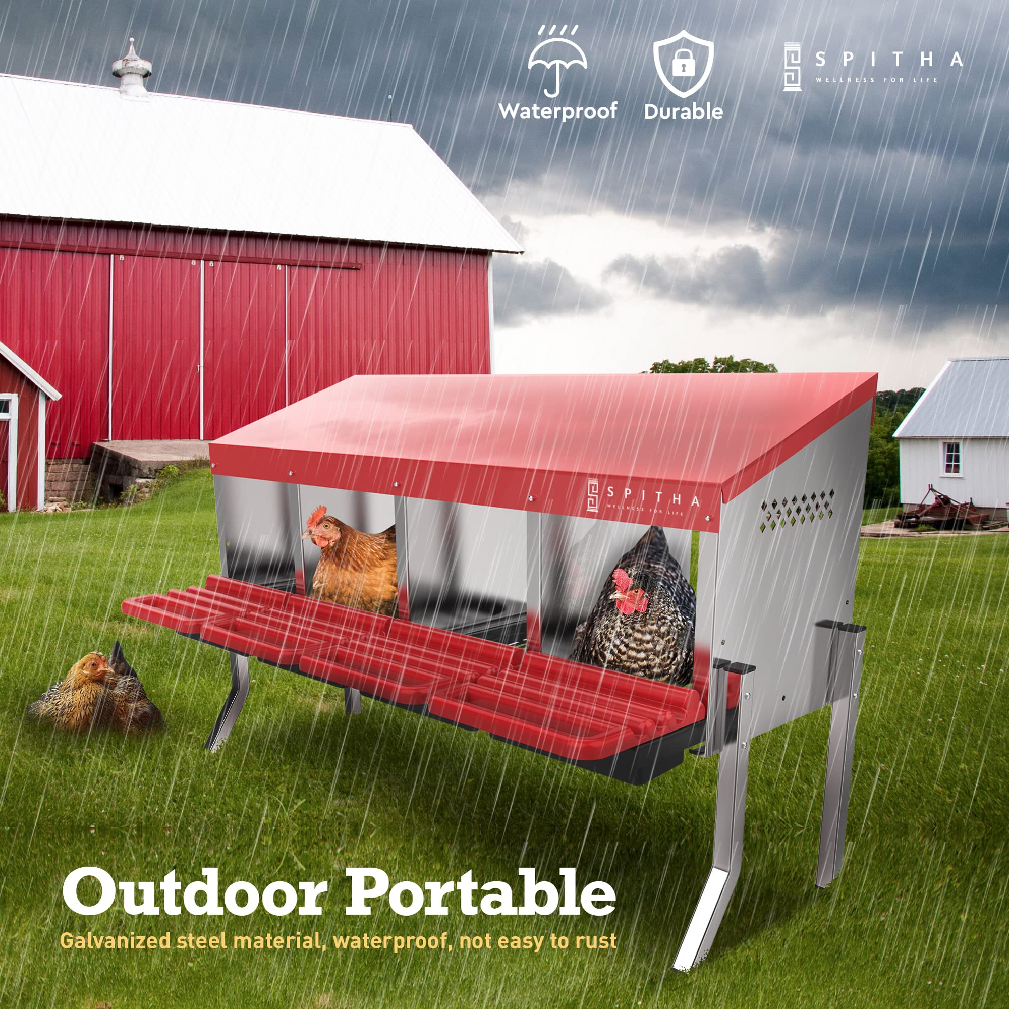 SPITHA nesting box measures 41.8 by 13.6 by 16.9 inches for up to 20 hens