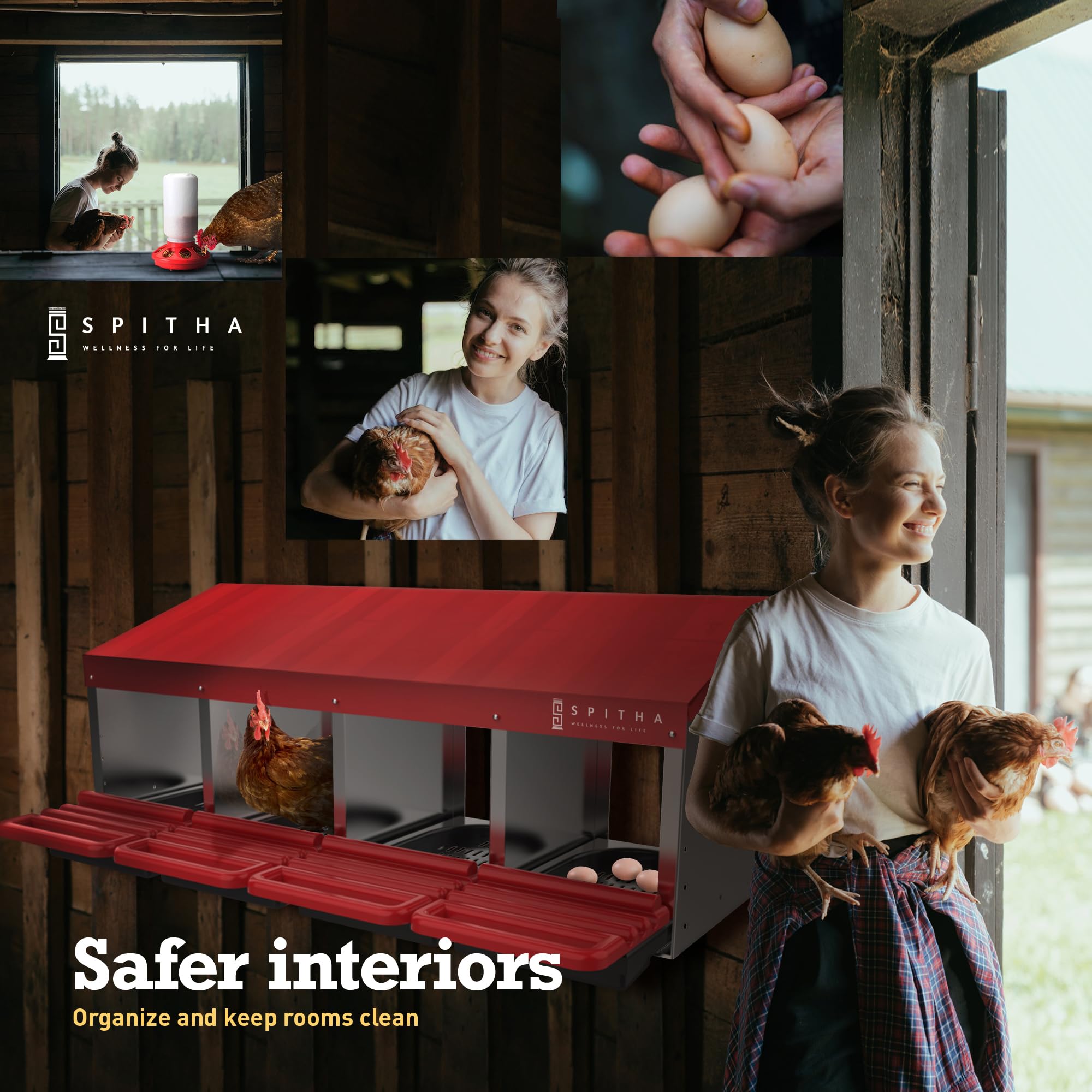 SPITHA hen-friendly compartments provide calm, private laying spaces