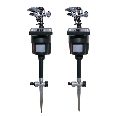 Splanteen solar motion-activated sprinkler front view deters birds and cats in the garden