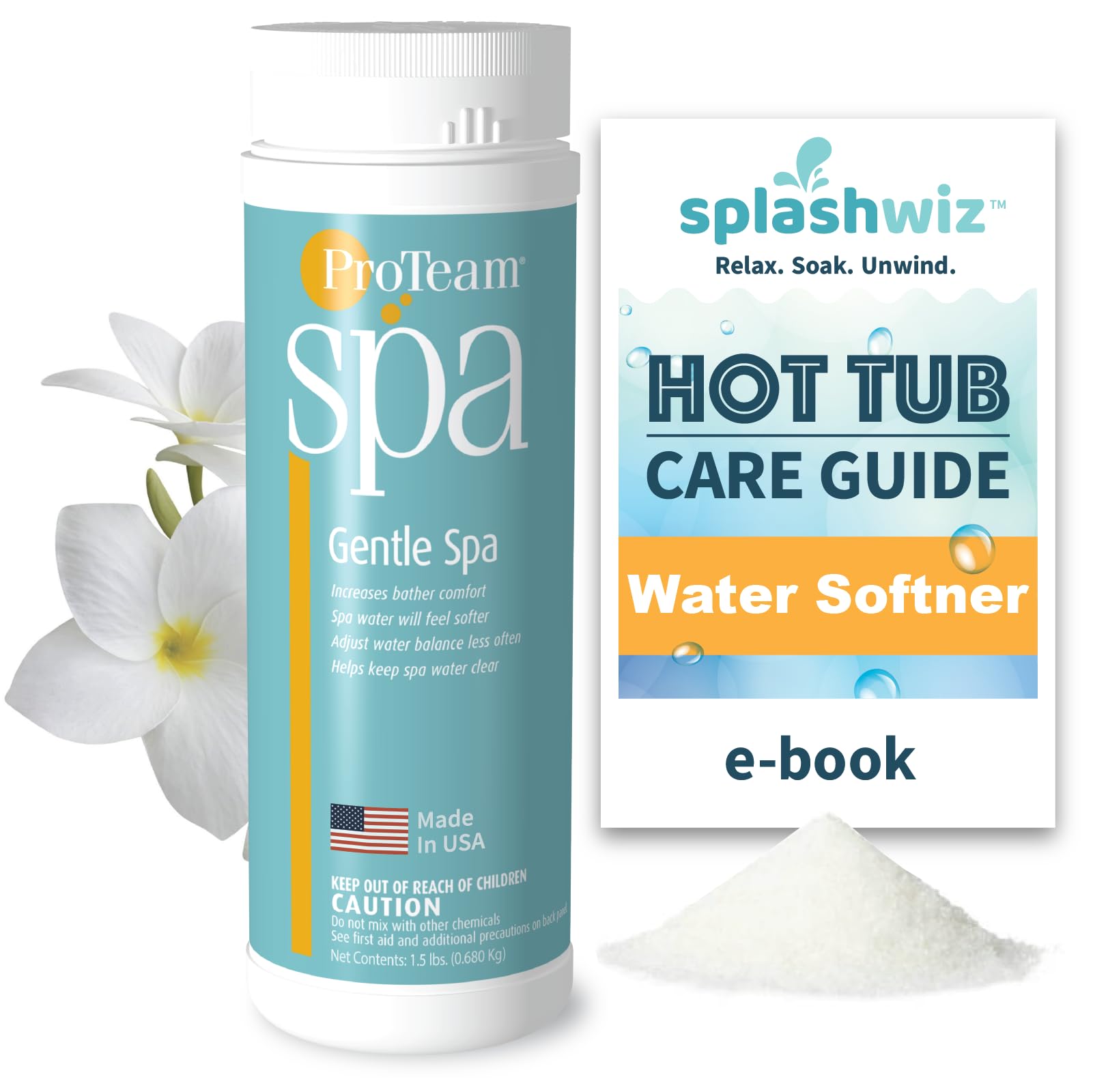 SplashWiz ProTeam Gentle Spa bottle dispensing soft water and fresh scent.