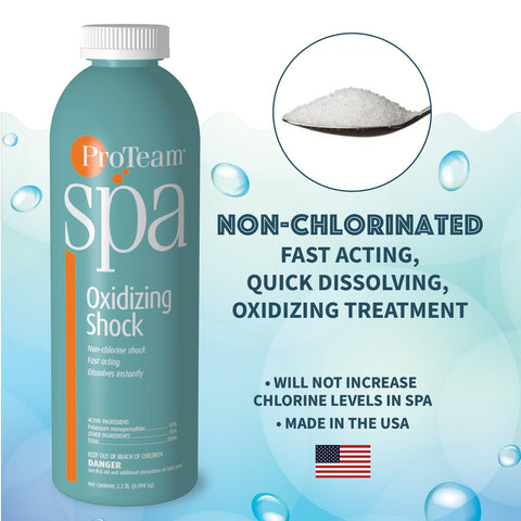 Dissolving action of SplashWiz ProTeam Spa Shock demonstrates quick refresh after heavy spa use.