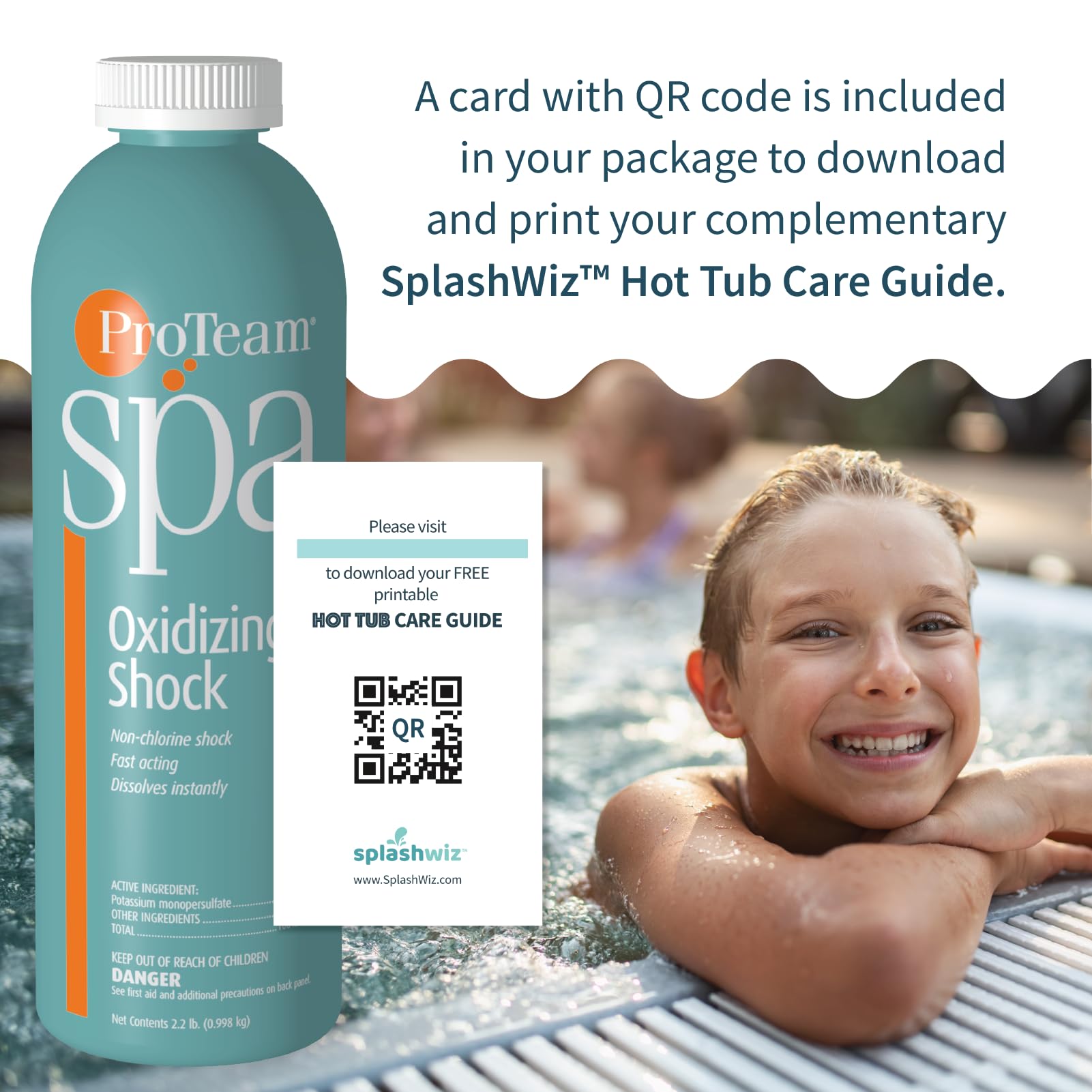 2.2 lb bag of SplashWiz ProTeam Spa Shock for long-lasting spa care.