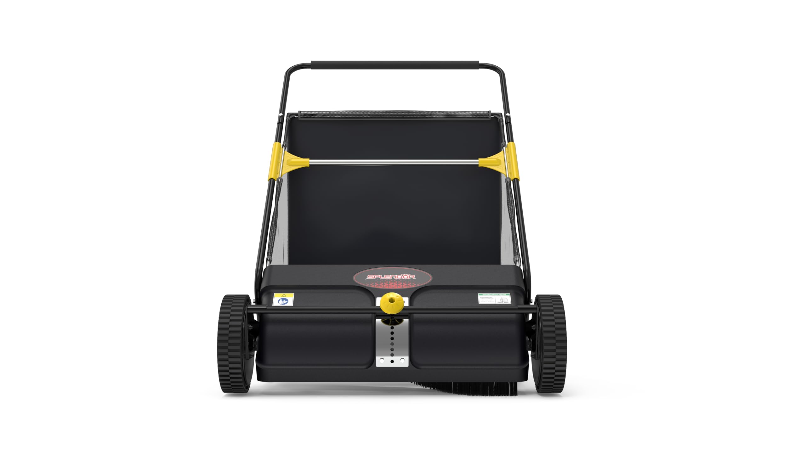 SPLENDOR LS-650A2 26-inch walk-behind sweeper gliding quietly across a lawn for debris pickup