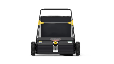 SPLENDOR LS-650A2 26-inch walk-behind sweeper gliding quietly across a lawn for debris pickup