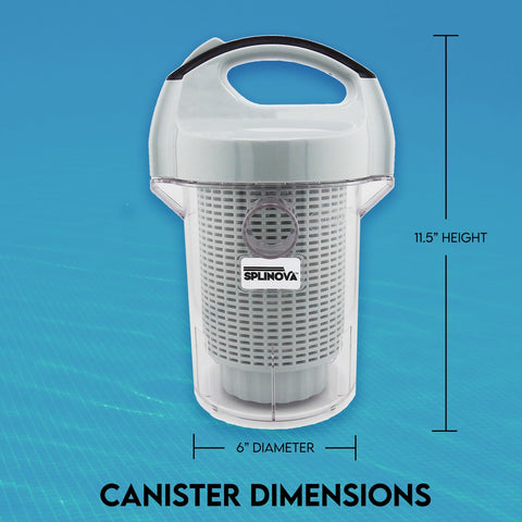 Splinova inline filter shown in action during quick pool maintenance.