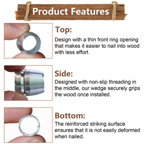 Close-up of SPNKMJUJ round wedge showing tapered design and ring opening feature
