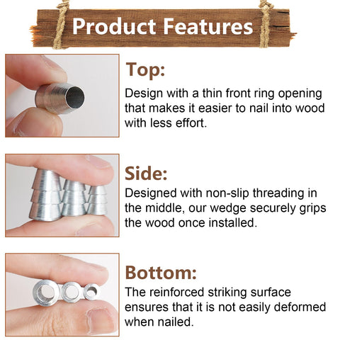 SPNKMJUJ metal wedge features non-slip threading for a firm wood grip