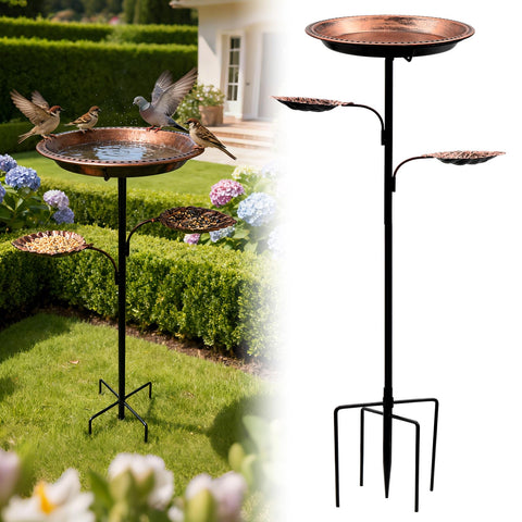 SPOKKI metal bird bath with 12 inch bowl attracts multiple birds to your yard