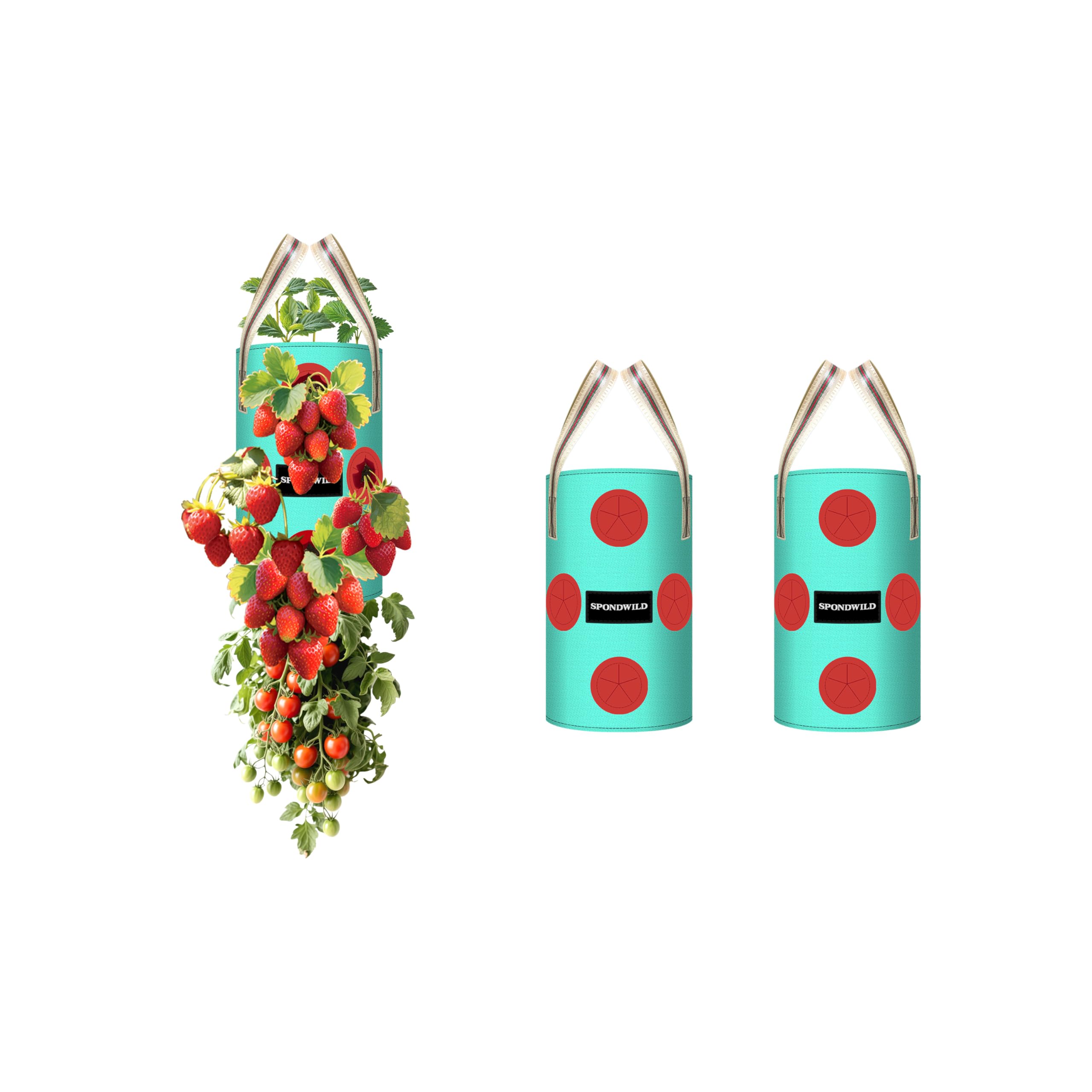 SPONDWILD 3-pack hanging strawberry planters with 1-gallon capacity for balcony gardens
