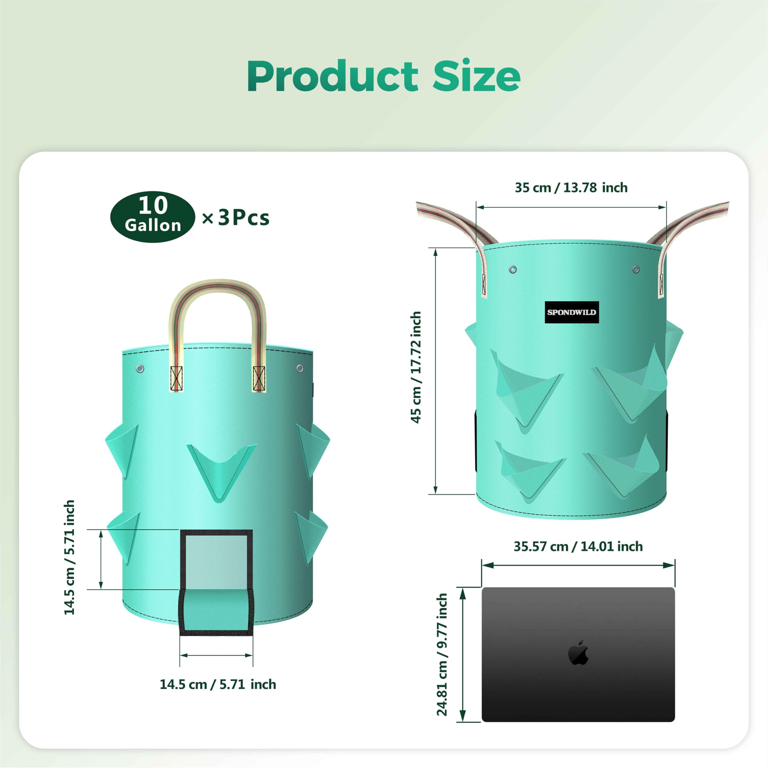 SPONDWILD 3-Pack 10 Gallon Grow Bags with drainage holes support water drainage