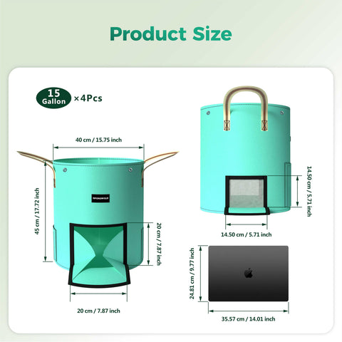 Spondwild potato grow bag harvest window prevents soil spillage during harvest.
