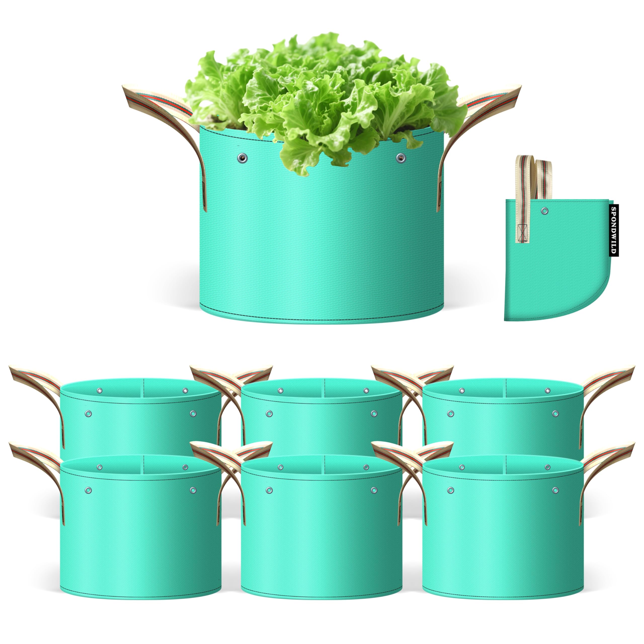 SPONDWILD 7-pack 20-gallon grow bags side view for space-saving gardening