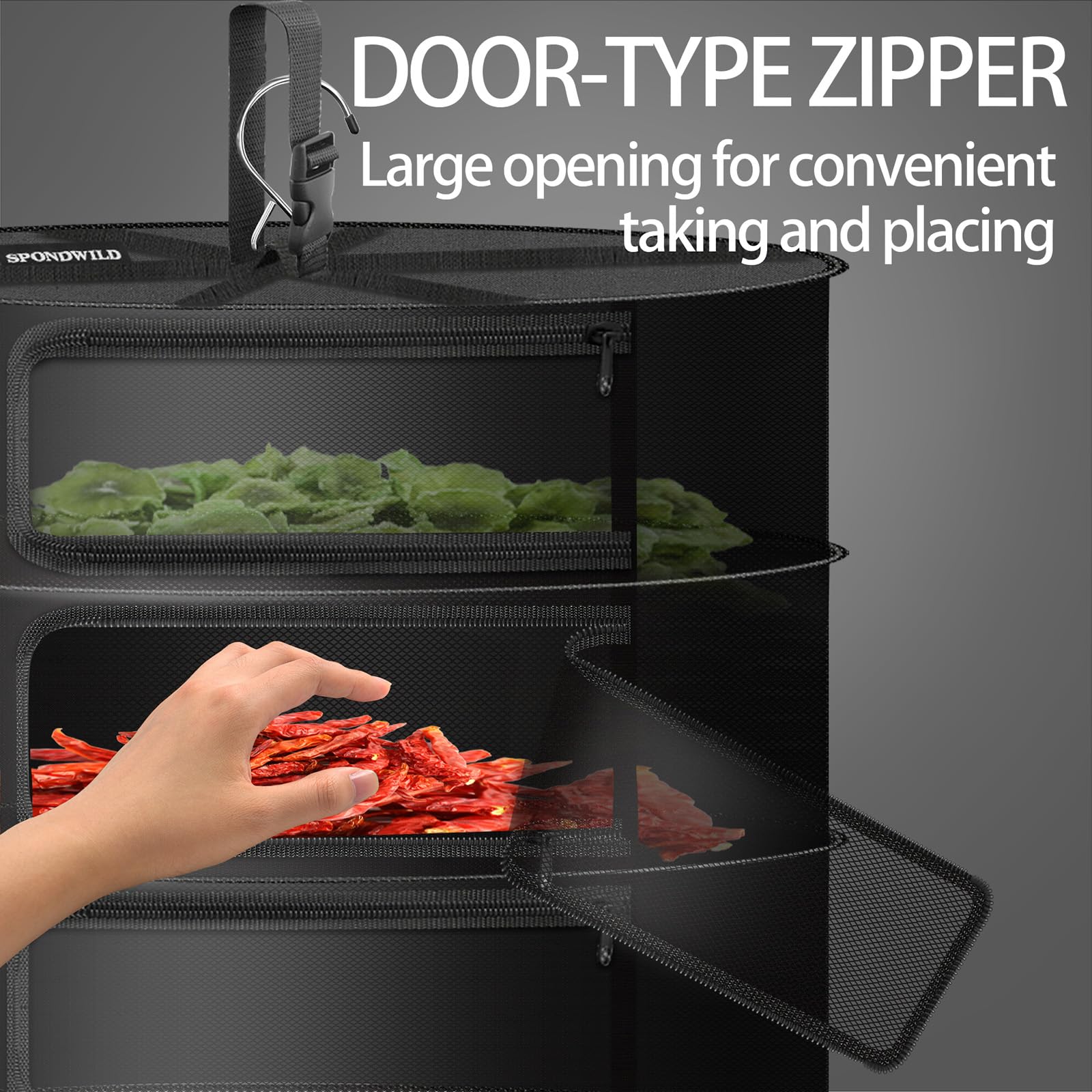 Adjustable telescopic buckle lets you set hanging height easily