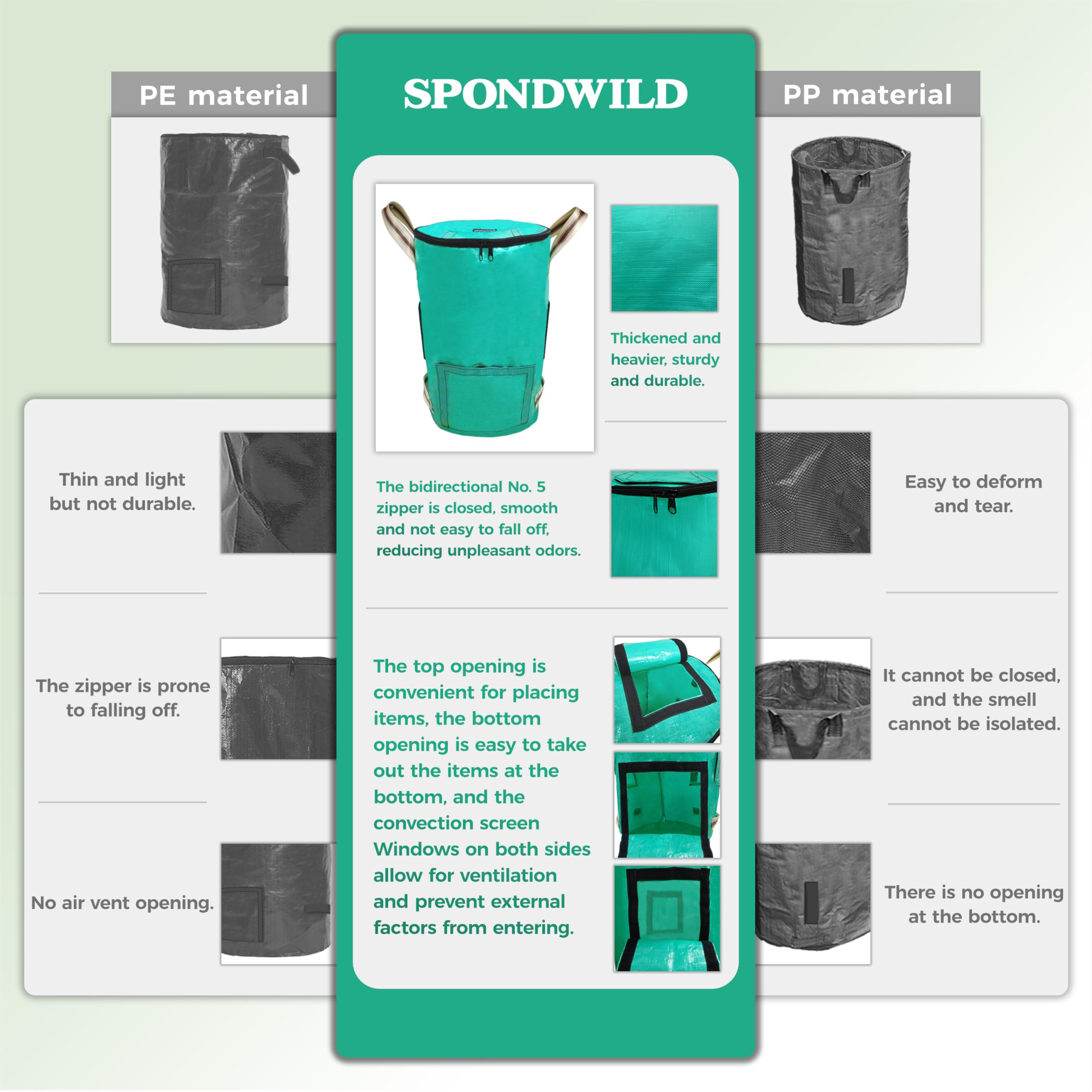 SPONDWILD outdoor bag in use for leaf and debris collection