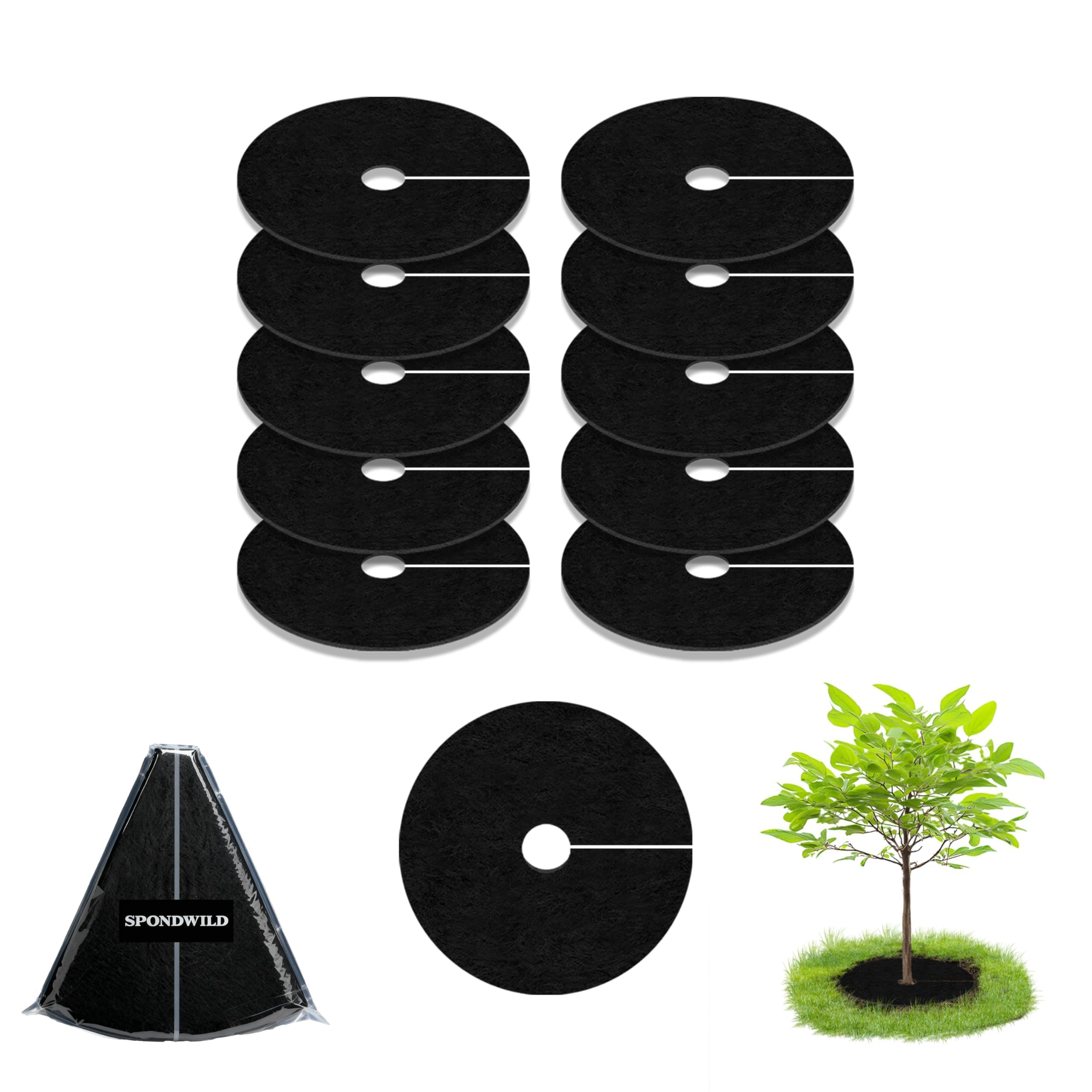 SPONDWILD 16-inch tree mulch ring surrounds trunk to curb weeds.
